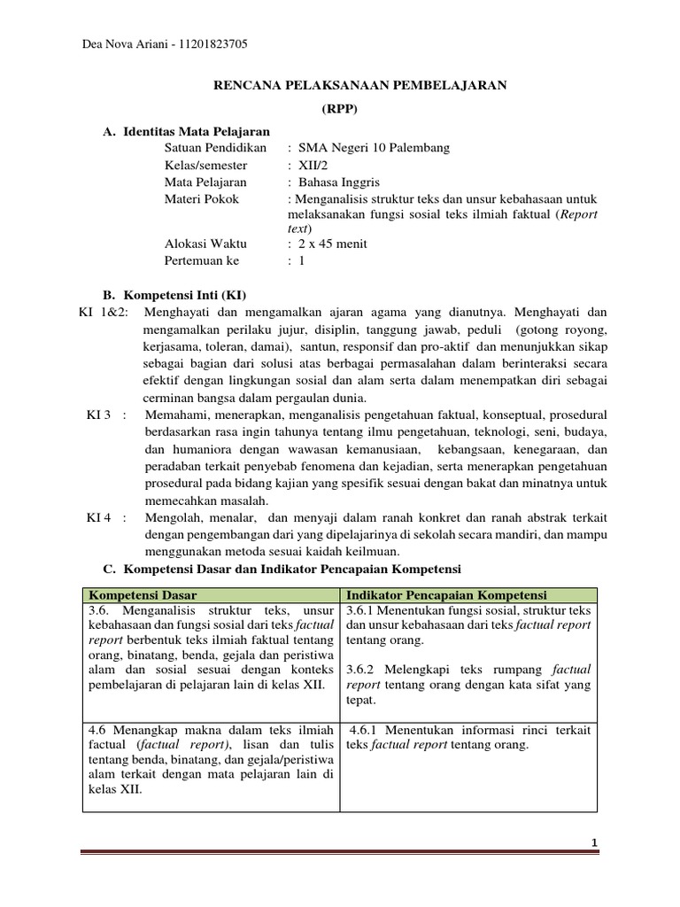 Rpp Report Text Kelas 12 Sman10plg Docx
