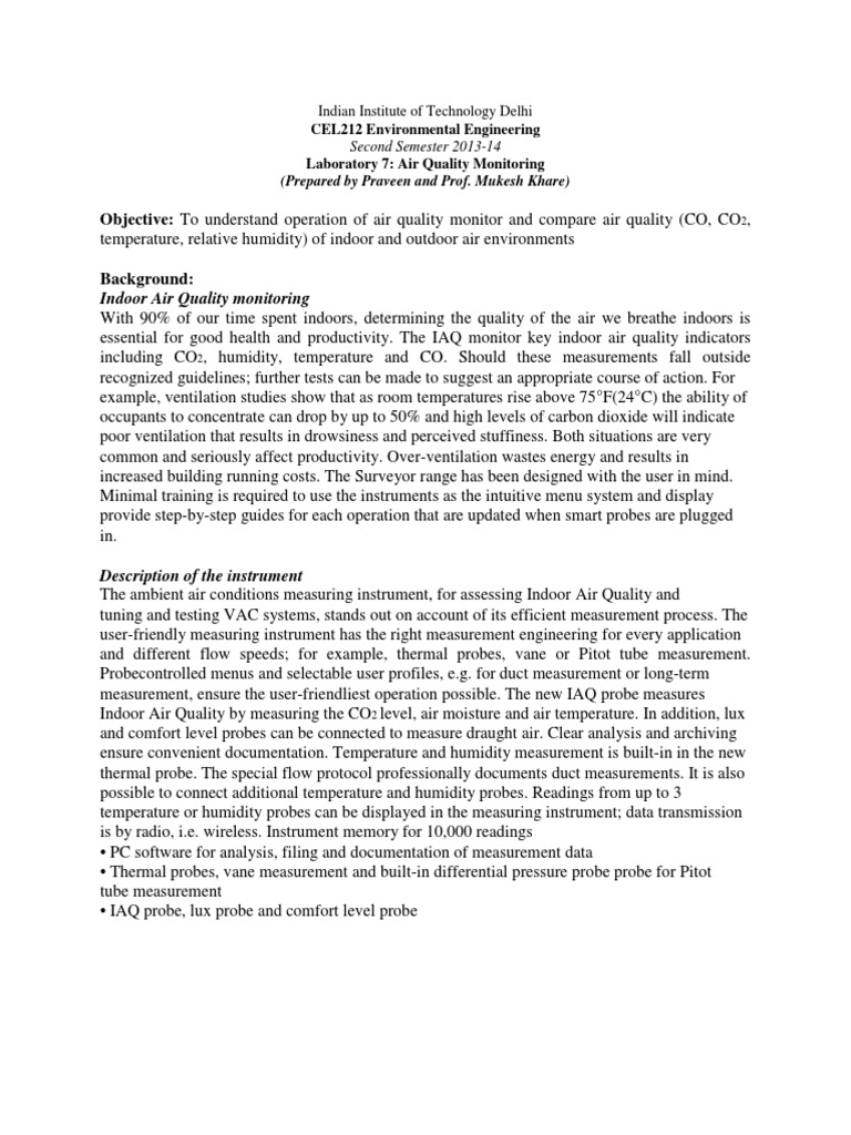 Objective To Understand Operation of Air Quality Monitor and Compare Air Quality (CO, CO PDF