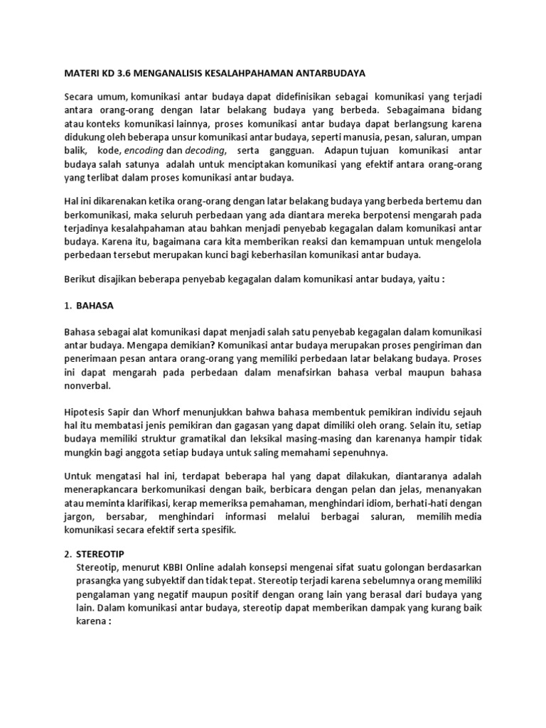 Materi Menganalisis Kesalahpahaman Antar Budaya Dan Situasi Konflik Di Hotel Docx