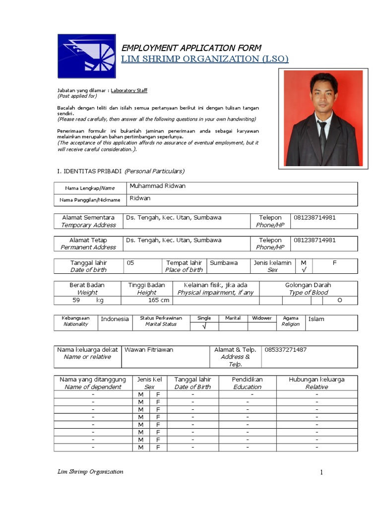 Employment Application Form | PDF