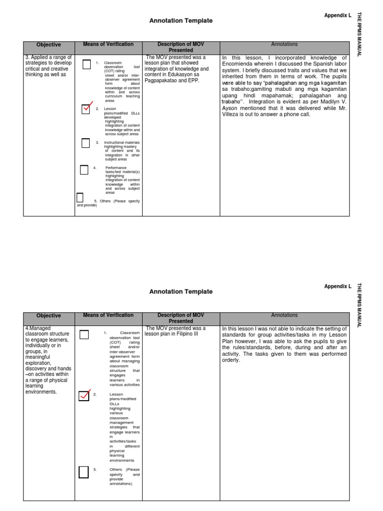 RPMS Annotation Template Guide | PDF | Lesson Plan | Behaviorism