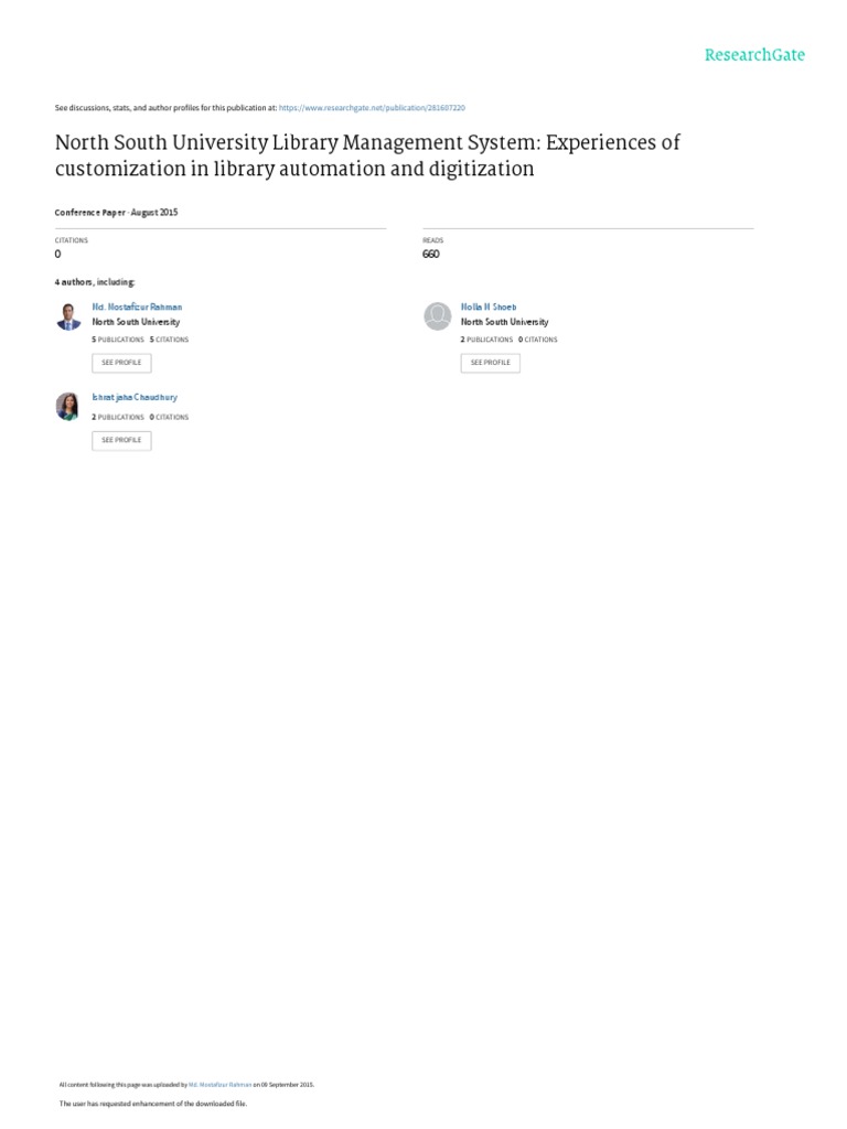 North South University Library Management System Experiences of