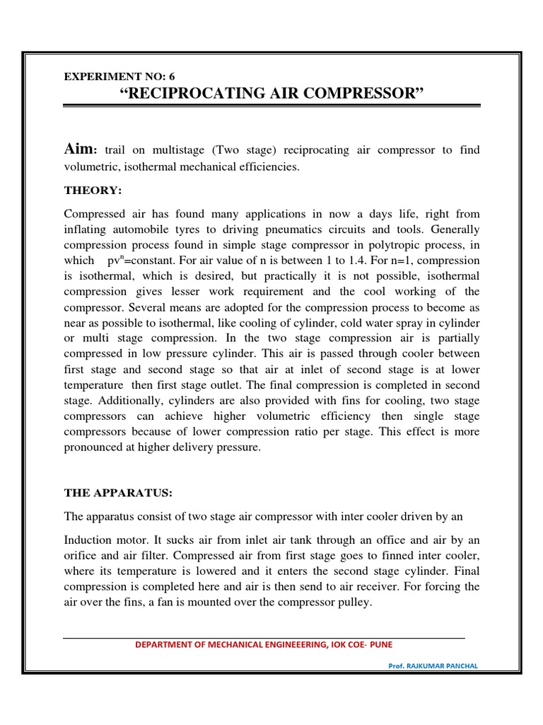Two-Stage Reciprocating Compressor Study | PDF | Gases | Mechanical ...