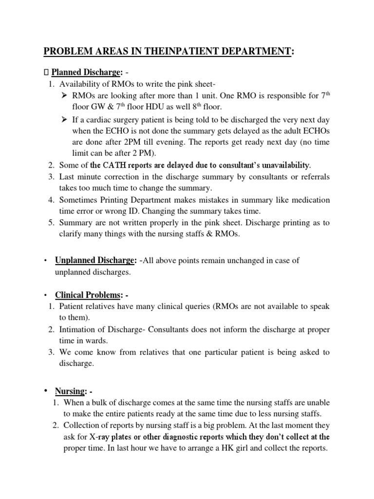 Problem Areas in The Inpatient Department | PDF | Patient | Nursing
