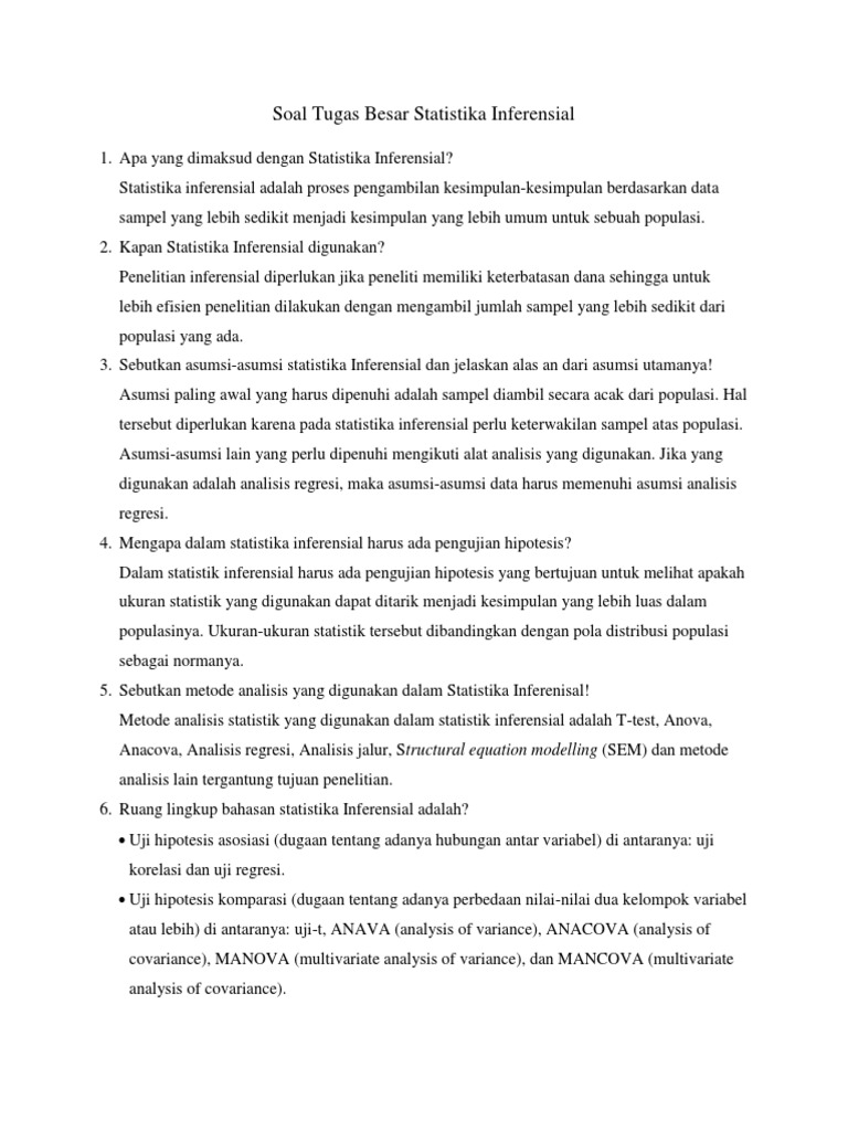 Soal Tugas Besar Statistika Inferensial