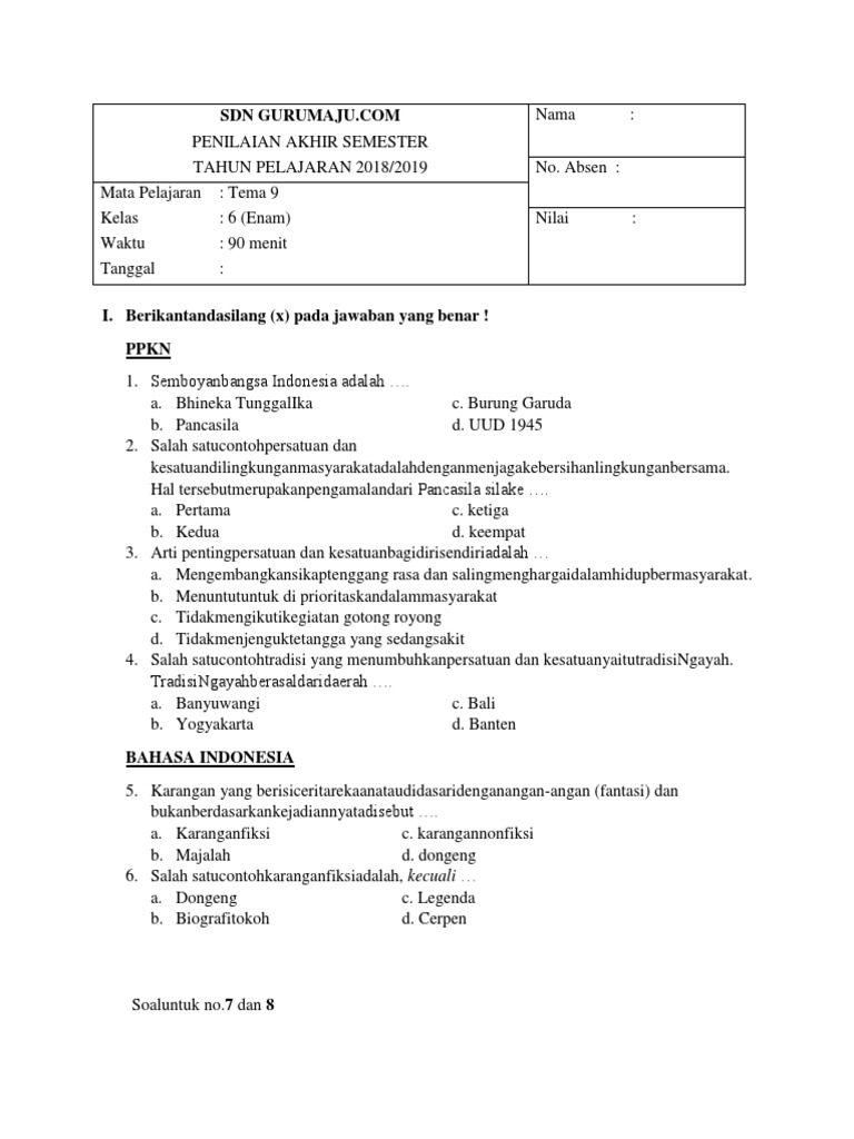 Soal Pas Kelas 6 Tema 9 Docx