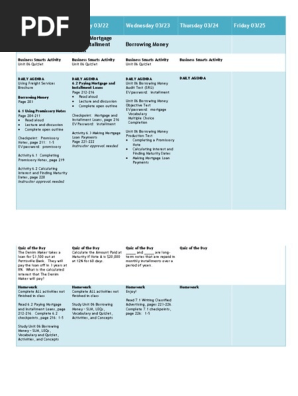 Daily Agenda Unit 06 Borrowing Money