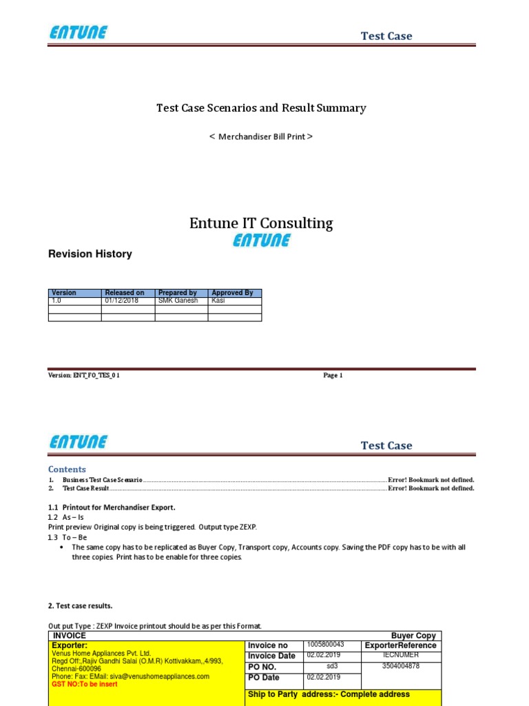 Entune IT Consulting: Test Case Scenarios and Result Summary | PDF ...