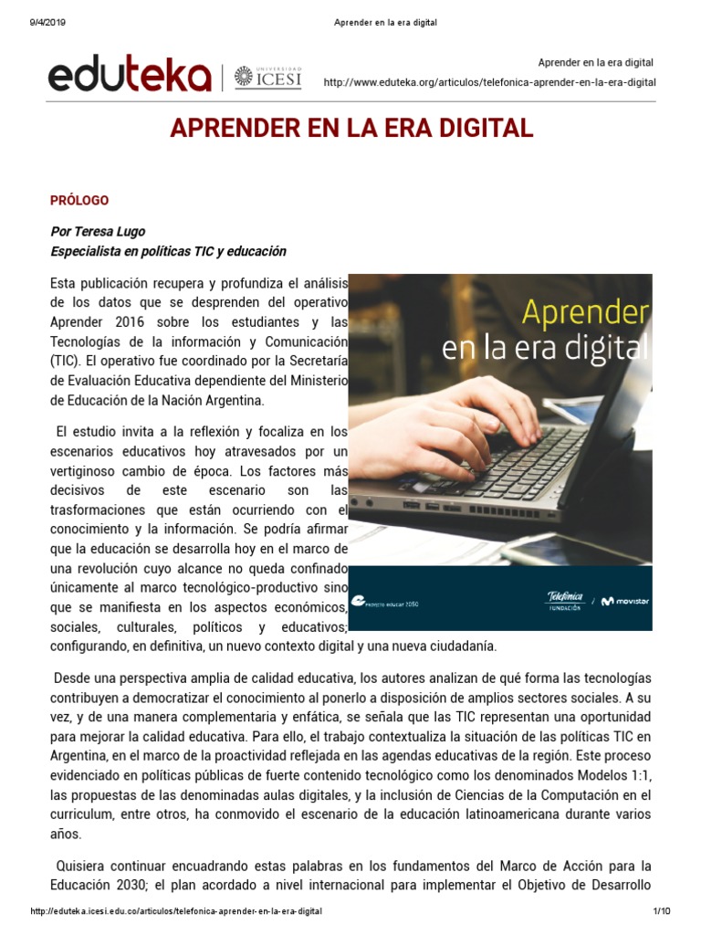 Aprender en La Era Digital | PDF | Tecnología de información y ...