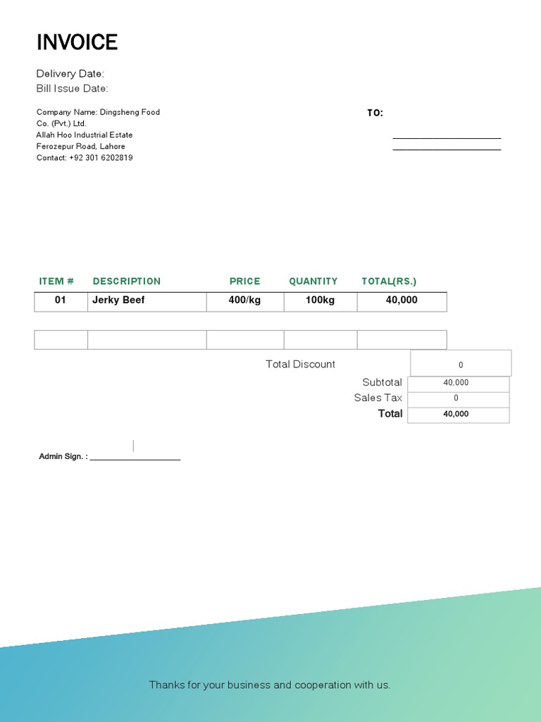 Dingsheng Food Invoice for Jerky Beef | PDF