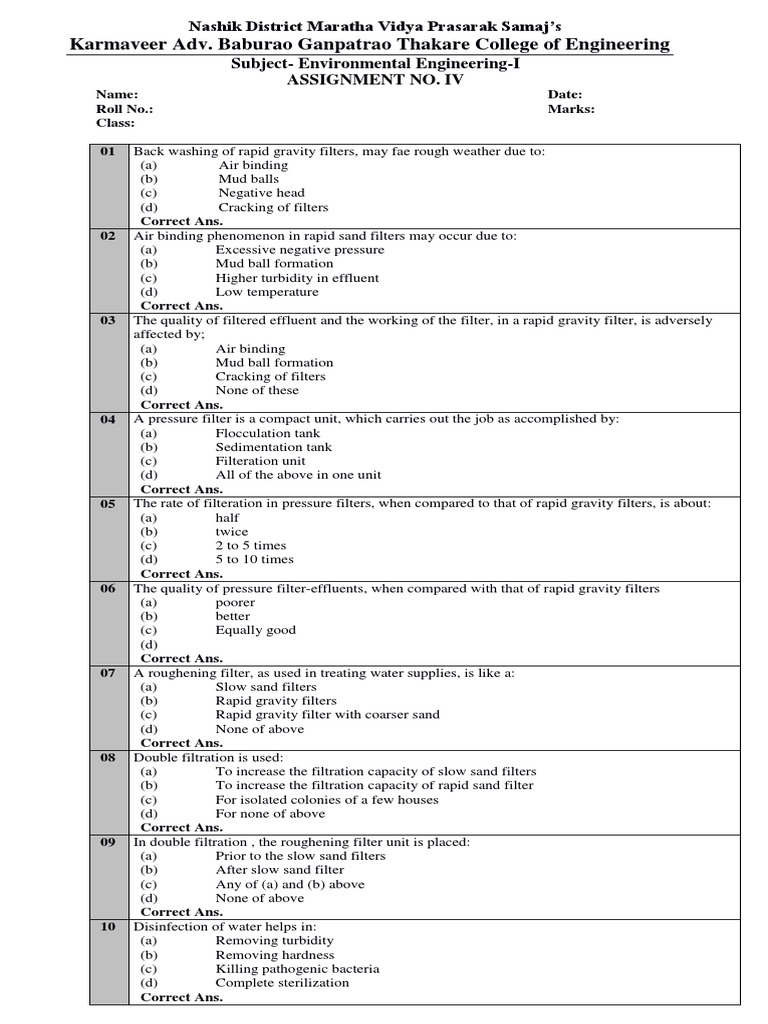 Assignment Iv PDF Water Purification Filtration