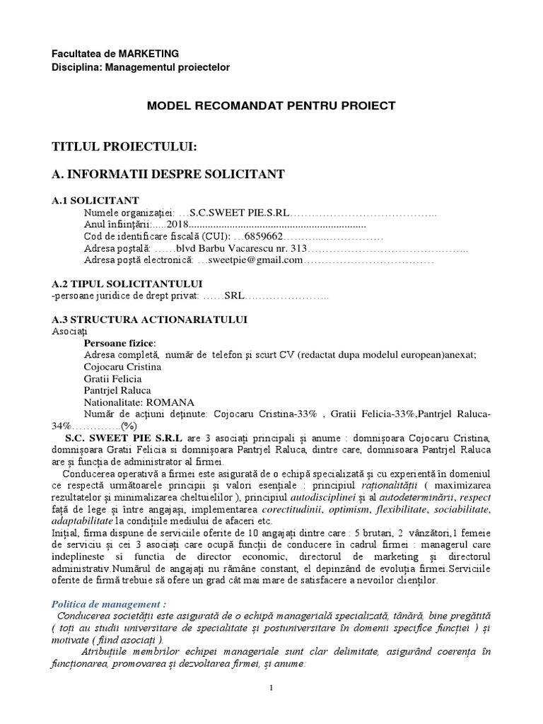 Model de Proiect - 2018 - MRK | PDF