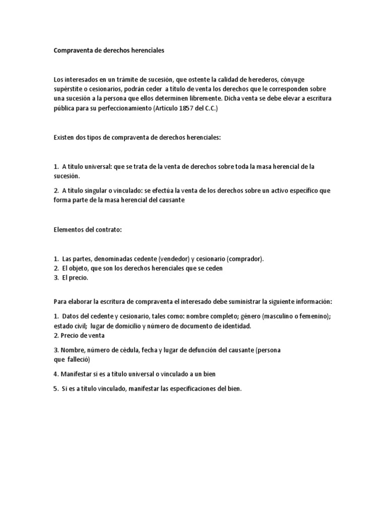 Compraventa derechos herenciales