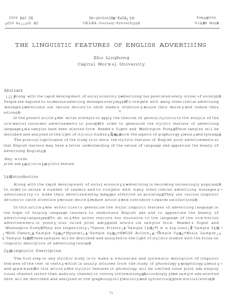 Linguistic Features Of Advertising – WYCK