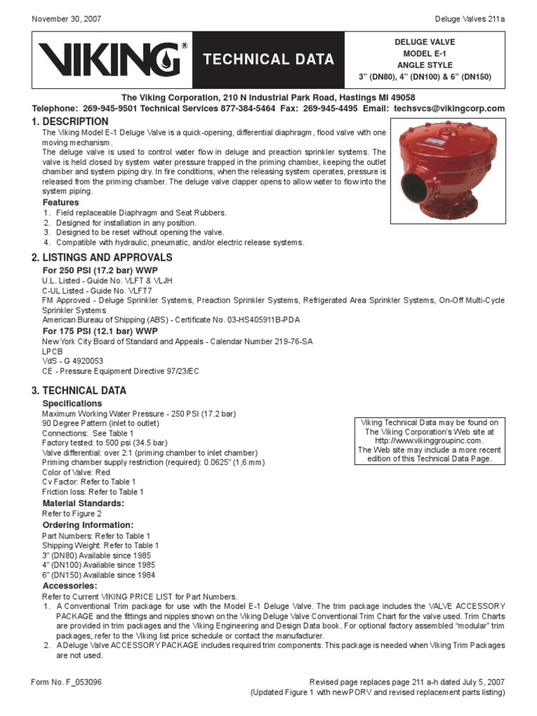 E-1 Deluge Valve | PDF | Fire Sprinkler System | Valve