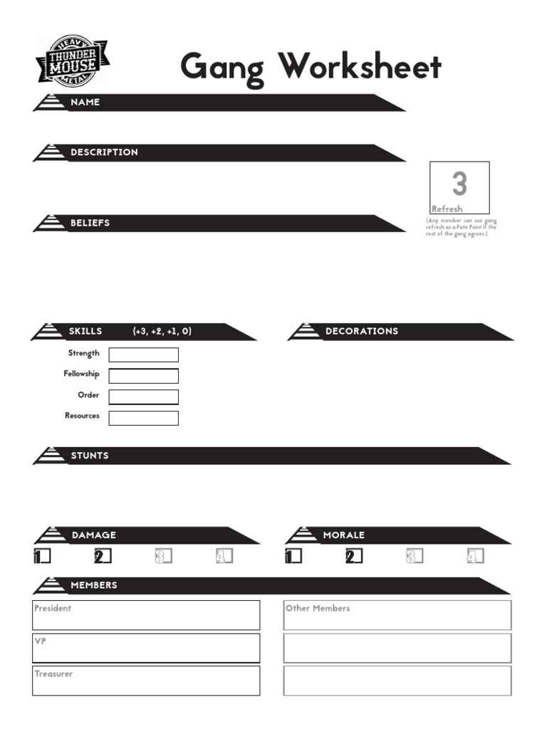Gang Creation Worksheet for RPGs | PDF | Leadership | Leisure