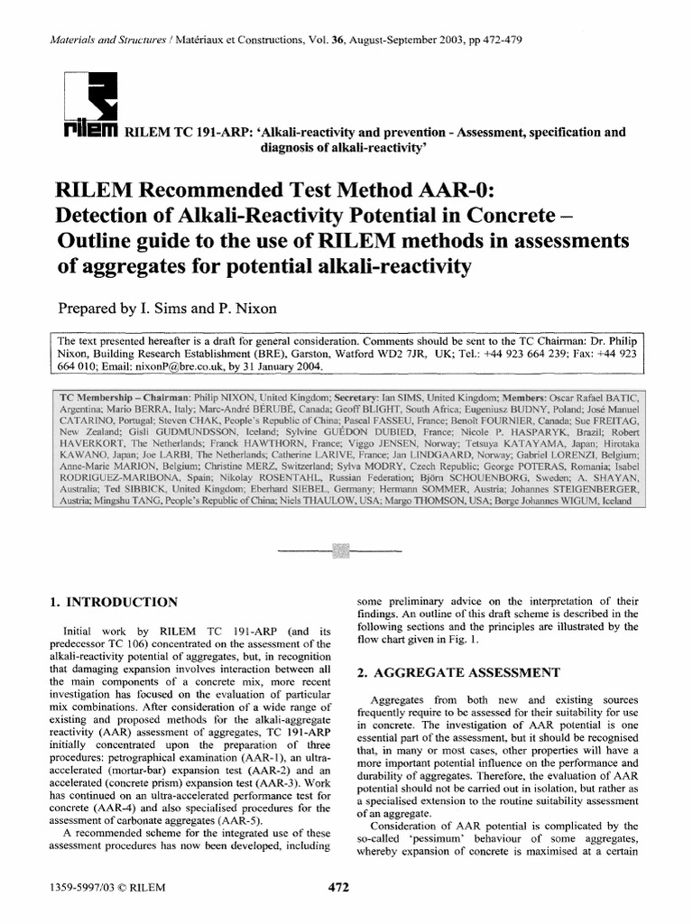 AAR Method for Alkali-Reactivity Testing | PDF | Concrete | Materials