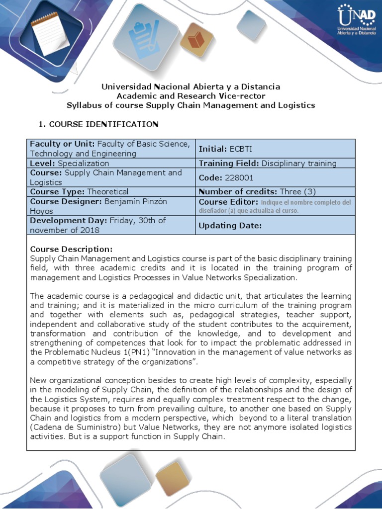 Supply Chain Management Course Syllabus | PDF | Logistics | Supply Chain