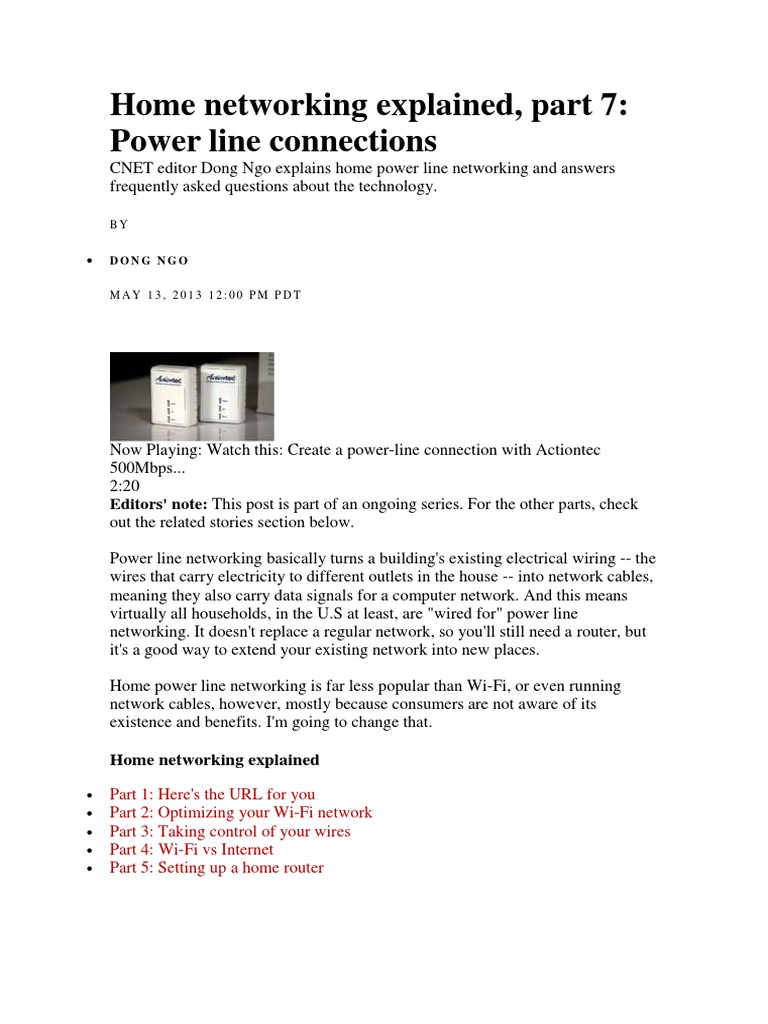 Power Line Home Networking Explained PDF Wi Fi Computer Network