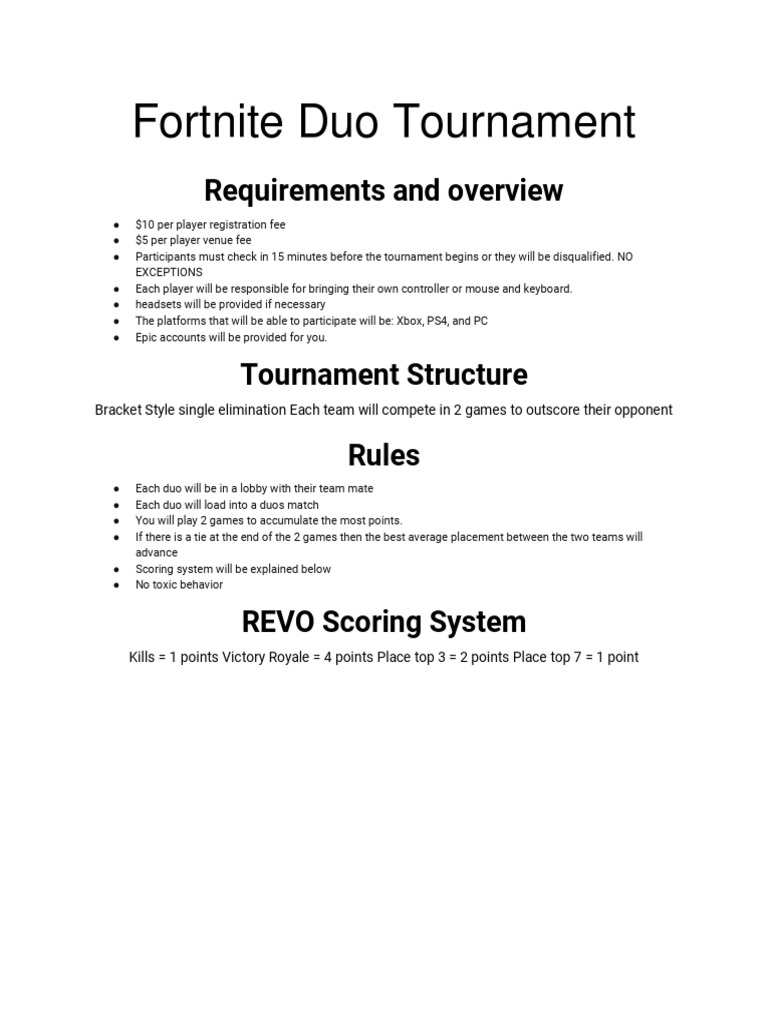Fortnite Duo Tournament: Requirements and Overview | PDF