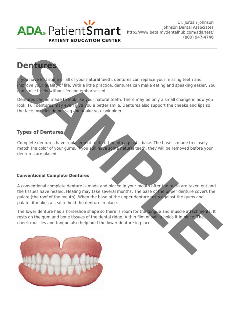 ADA PatientSmart Dentures PDF Dentures Dental Implant