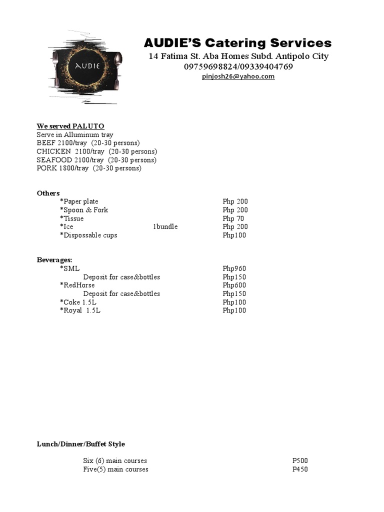 Sample Menu Proposal | PDF | Curry | Beef
