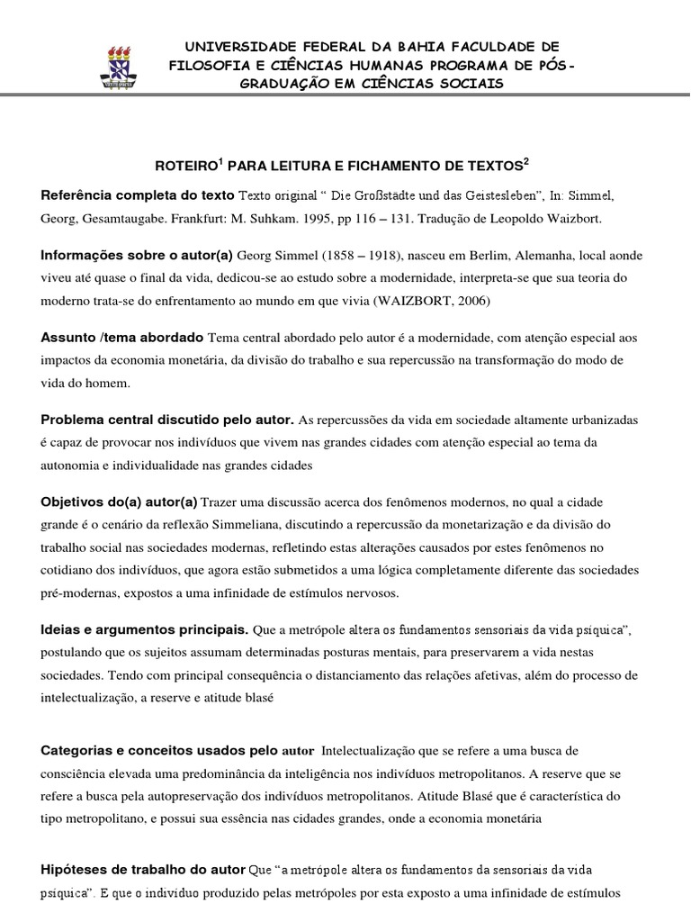 Modernidade e Individualidade nas Cidades | PDF | Sociologia | Humano