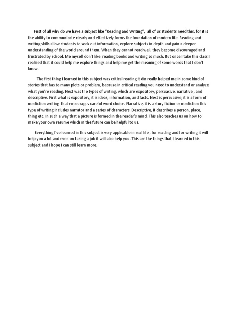Importance of Reading and Writing Skills | PDF