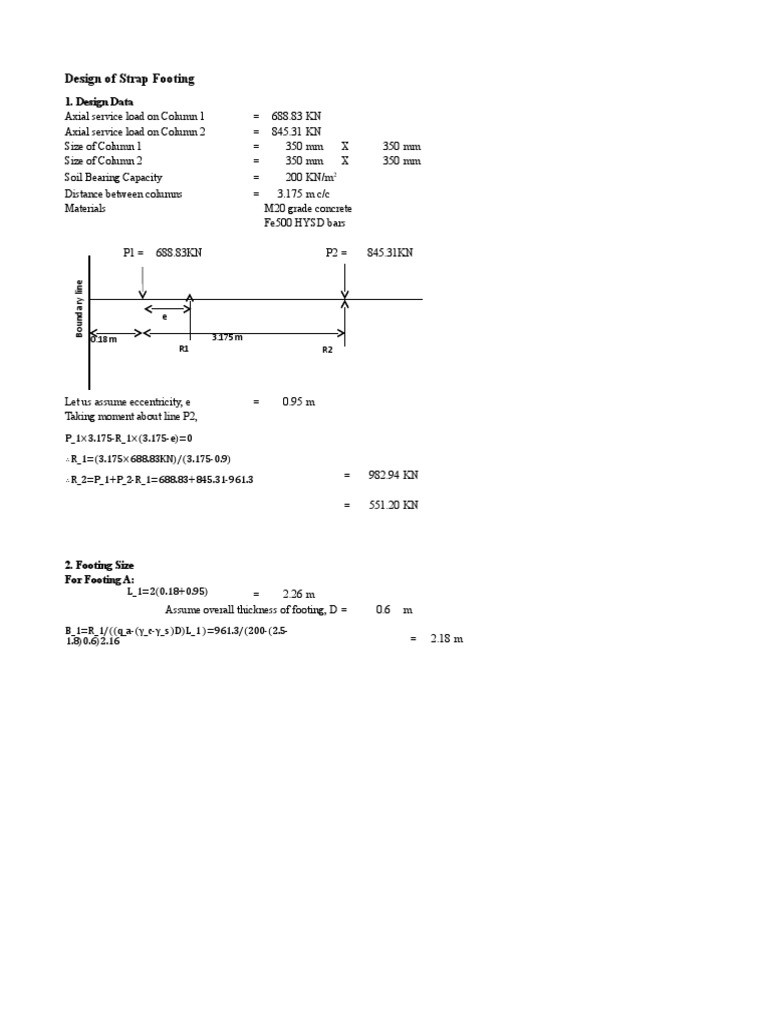 Design of Strap Footing PDF Bending Beam (Structure)