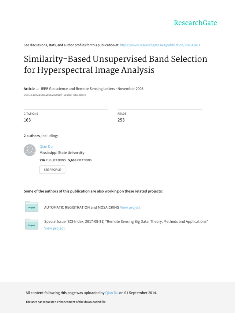 Similarity-Based Unsupervised Band Selection For Hyperspectral Image ...