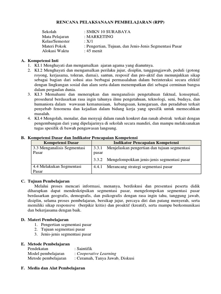 Rpp Segmentasi Pasar