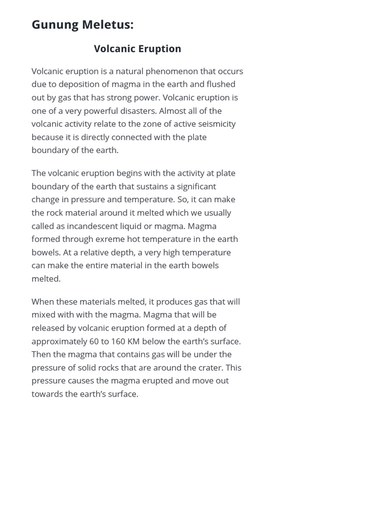 Contoh Explanation Text Tentang Gunung Meletus Bahasa Inggris | PDF