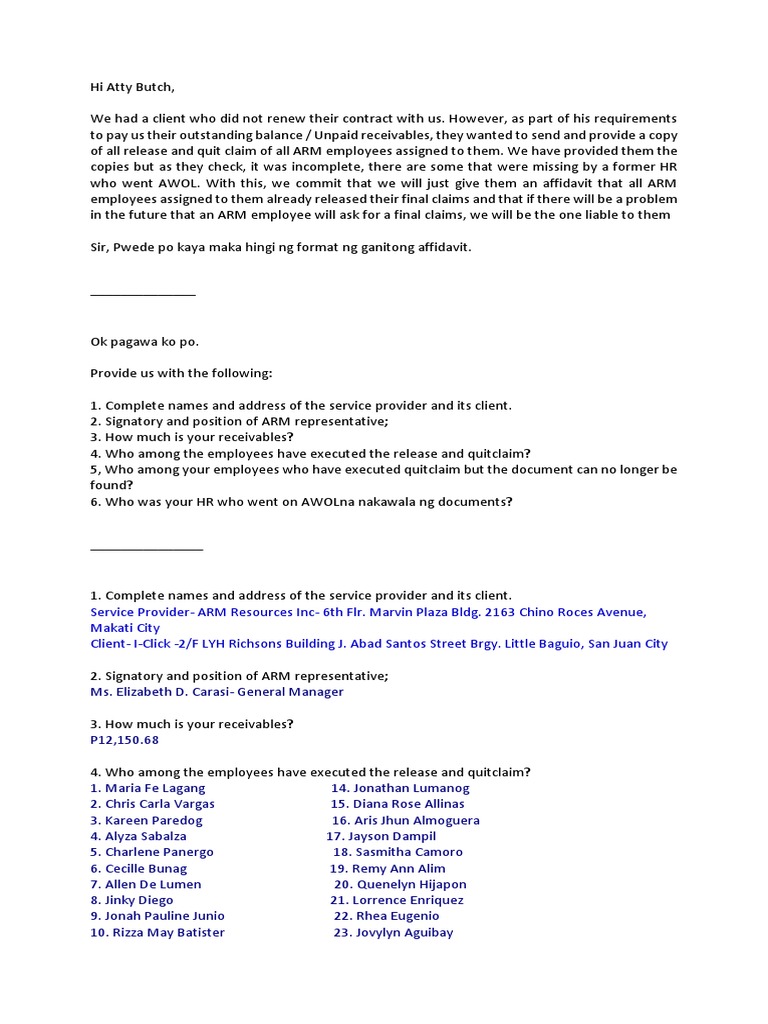 Affidavit Request for ARM Employees | PDF | Common Law