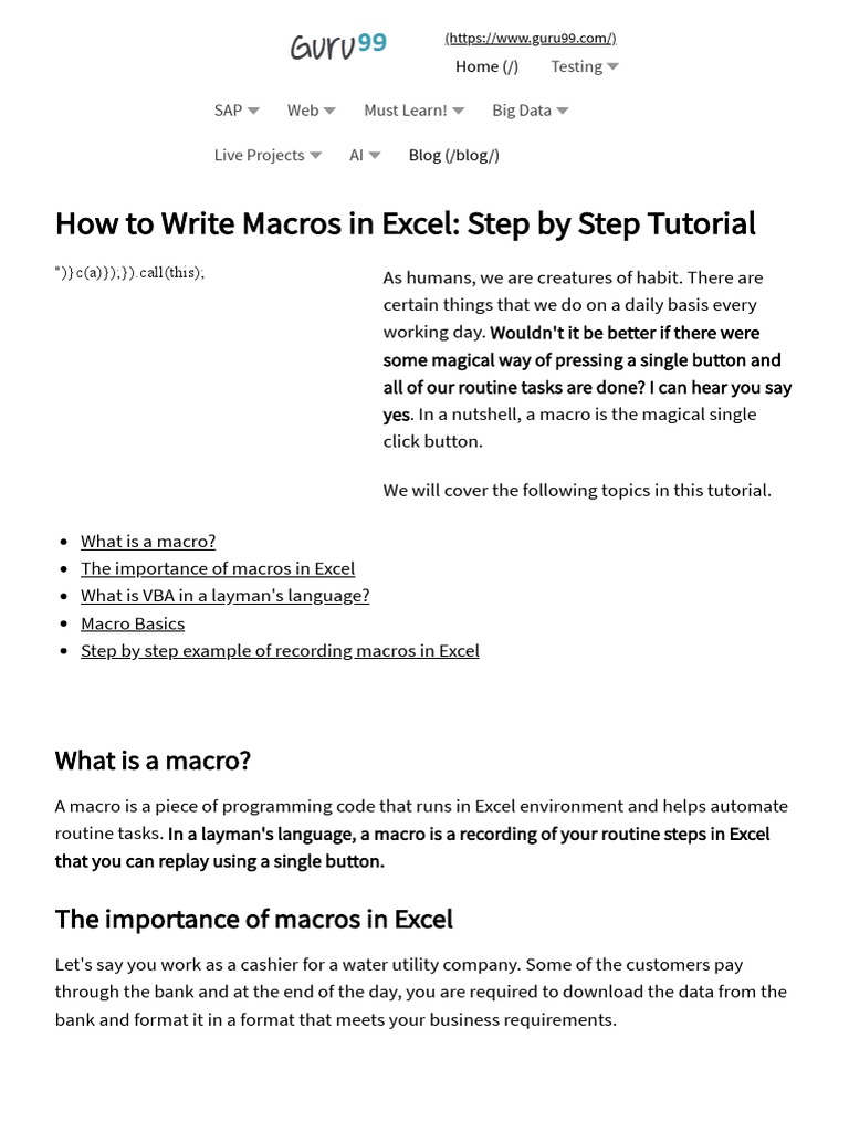 How to write macros in excel step by step tutorial pdf visual