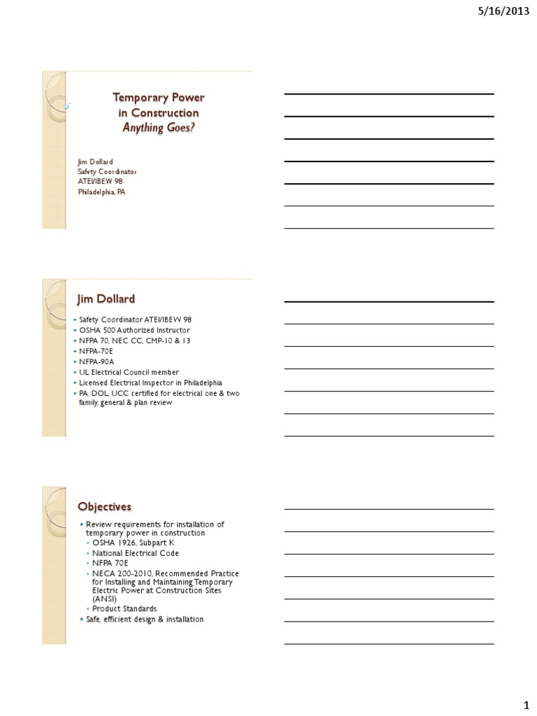 Temporary Power Regulations in Construction | PDF | Electrical Wiring ...