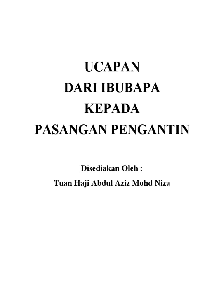 Ucapan Daripada Ibubapa Kepada Pasangan Pengantin Pdf