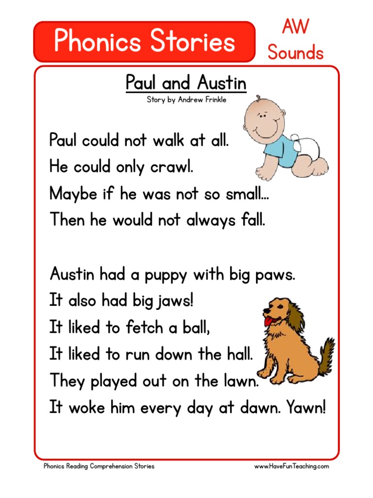 Free Phonics Reading Comprehension Aw Soundspdf