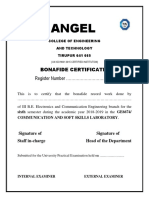 Angel: Bonafide Certificate Register Number