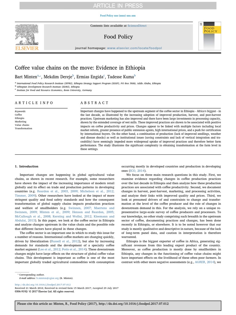 Coffee Value Chains On The Move - Evidence in Ethiopia | PDF | Coffee ...