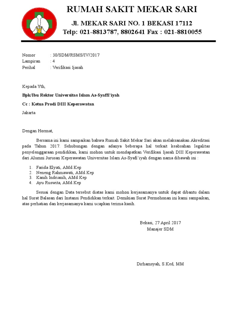 Surat Permohonan Verifikasi Ijazah New