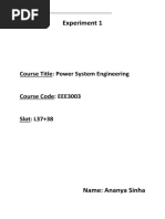 Experiment 1: Course Title: Power System Engineering