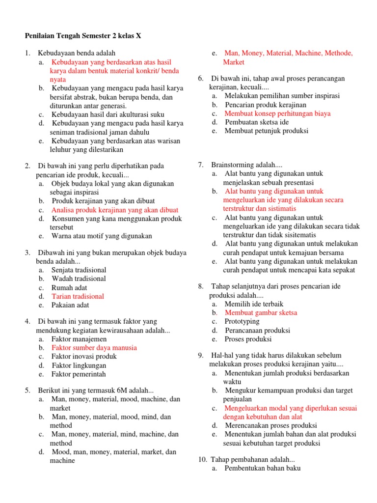 Penilaian Tengah Semester 2 Kelas X