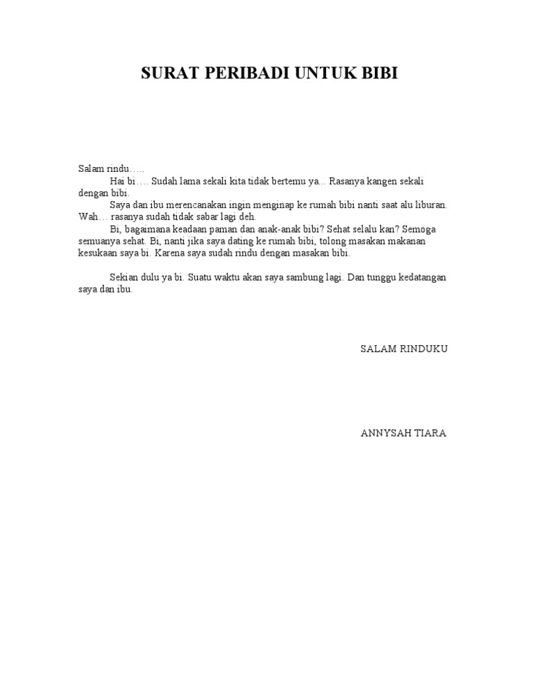 Surat Peribadi Untuk Bibi