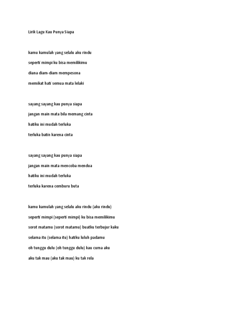 Lirik Lagu Sayang Kau Siapa Pdf