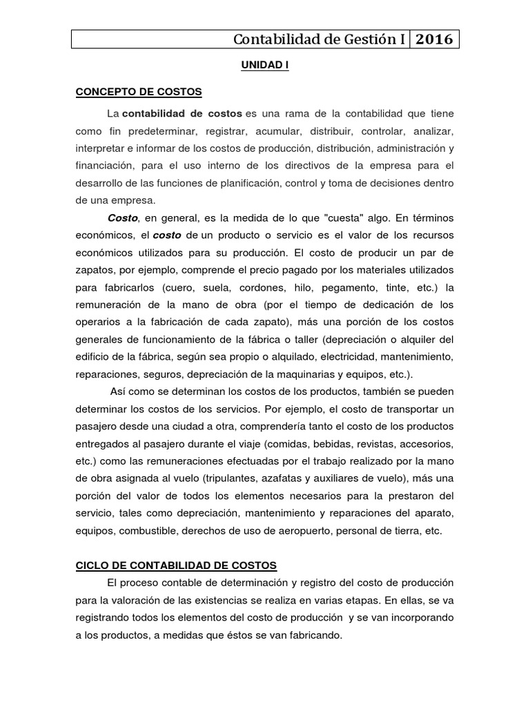 Contabilidad de Costos I | PDF | Costo | Contabilidad de gestión