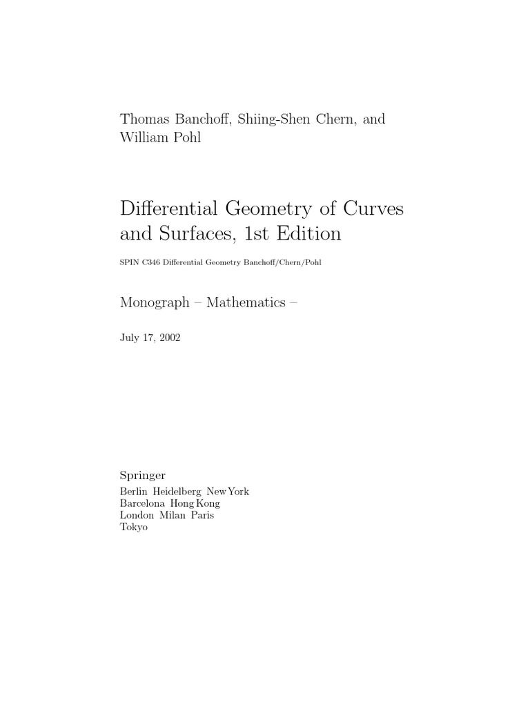 Differential Geometry of Curves and Surfaces, 1st Edition Thomas