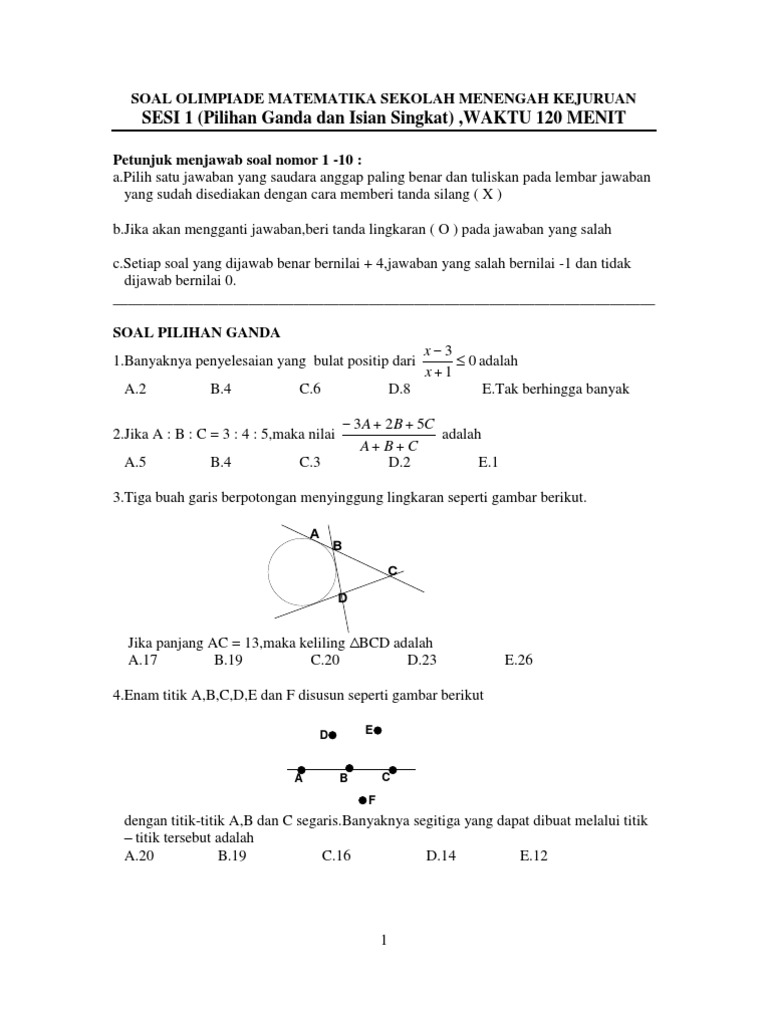 Soal Olimpiade Matematika Smk Dan Pembahasannya - Jawabanku.id