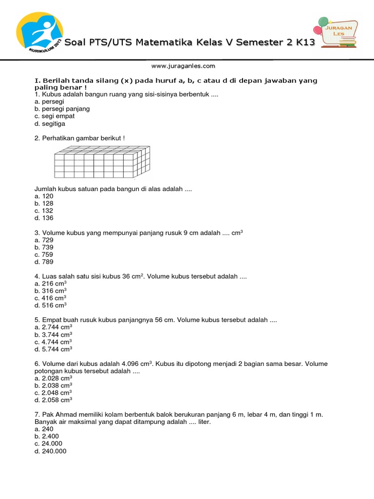 Soal Pts Uts Matematika Kelas 5 Semester 2 Kurikulum 2013