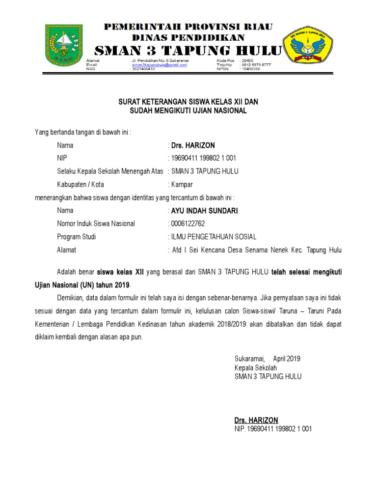 Contoh Surat Keterangan Kelas Xii Contoh Surat Resmi Imagesee