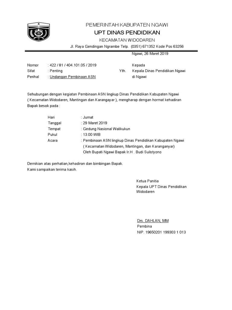 Contoh Surat Undangan Kepala Dinas | PDF